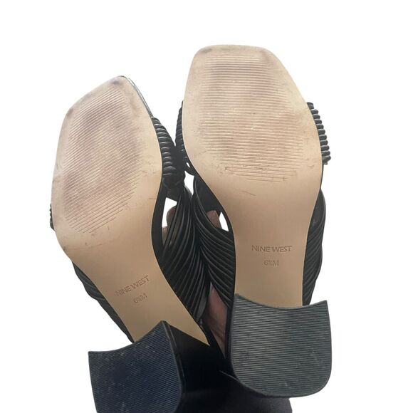 Nine West Women's Size 6.5 M Black Galinda Tie Knotted Open Toe Block 4 IN Heels - Picture 6 of 8